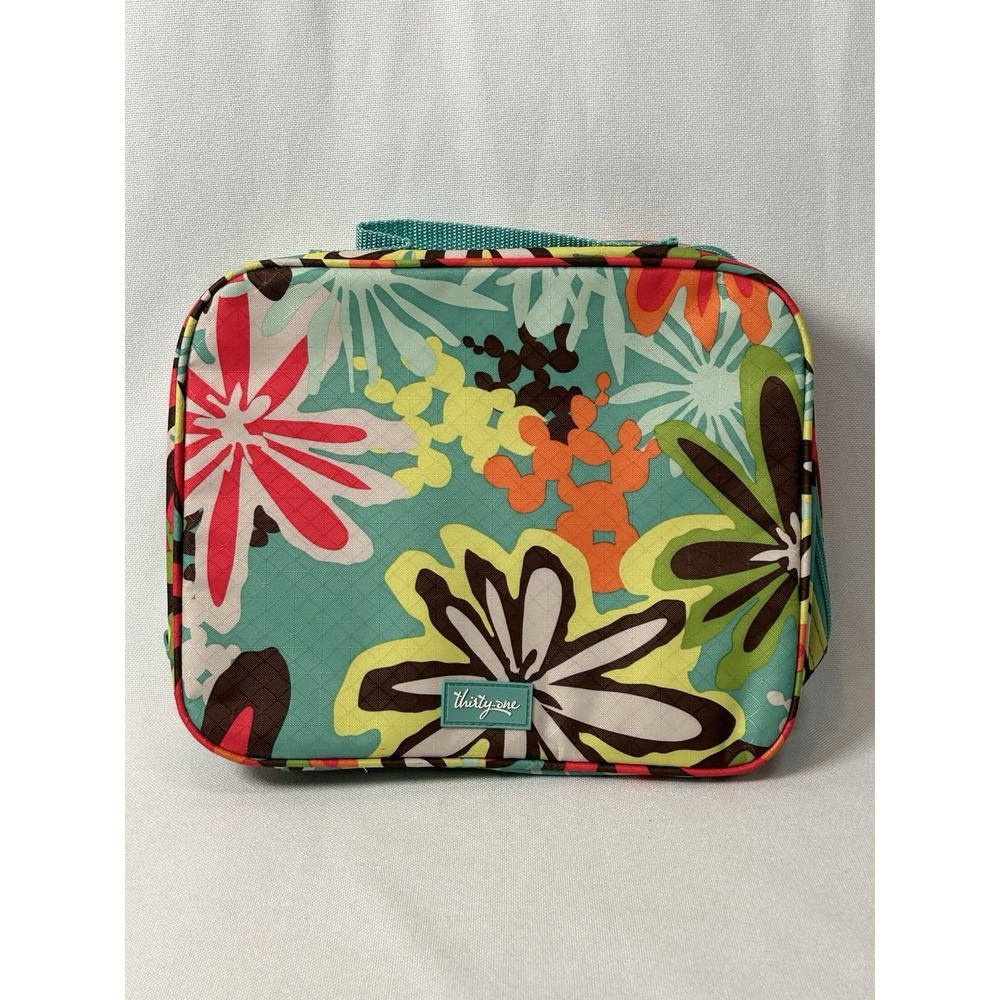 Thirty One Daisy Craze Lunch Tote Tropical Floral Teal Thermal EUC